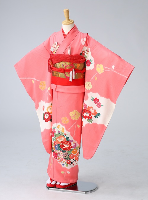 七五三「ピンク地花車【着物：71940050】【帯：70900000】」衣裳