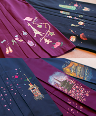 京都の風景やキュートな絵柄が手描きされたオリジナル袴